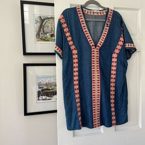Zara Denim Tunic with Red and White Trim